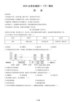 2022北京东城初一（下）期末历史（教师版）-答案