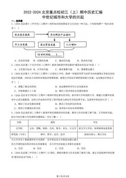 2022-2024北京重点校初三（上）期中历史汇编：中世纪城市和大学的兴起-答案