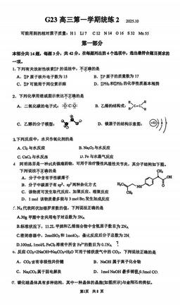 2025北京清华附中高三（上）统练二化学-答案