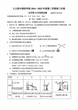 2025北京人大附中朝阳学校高三（下）统练十四化学-答案
