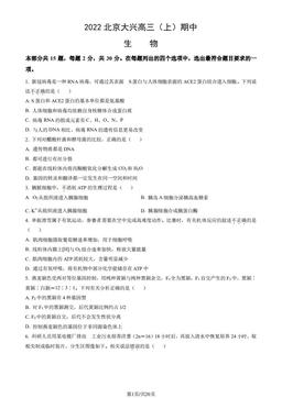 2022北京大兴高三（上）期中生物（教师版）-答案