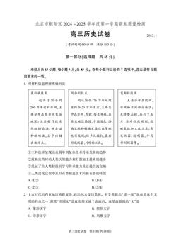 2025北京朝阳高三（上）期末历史-答案
