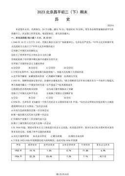 2023北京昌平初二（下）期末历史（教师版）-答案