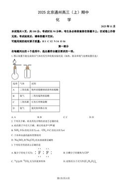 2025北京通州高三（上）期中化学（教师版）-答案