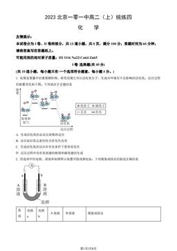 2023北京一零一中高二（上）统练四化学（教师版）-答案