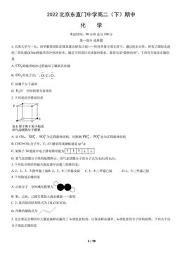2022北京东直门中学高二（下）期中化学（教师版）-答案