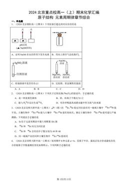 2024北京重点校高一（上）期末化学汇编：原子结构 元素周期律章节综合-答案