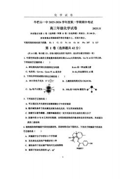 2025北京牛栏山一中高三（上）期中化学-试题