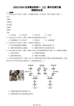 2022-2024北京重点校初一（上）期中生物汇编：细胞的生活-答案