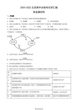 2020-2022北京高中合格考化学汇编：铁金属材料-答案