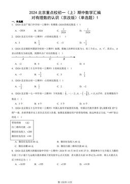 2024北京重点校初一（上）期中数学汇编：对有理数的认识（京改版）（单选题）1-答案