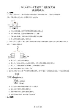 2023-2025北京初三二模化学汇编：燃烧的条件-答案