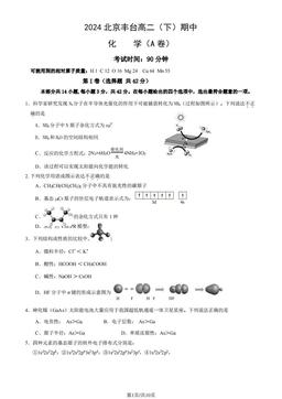 2024北京丰台高二（下）期中化学（A卷）（教师版）-答案