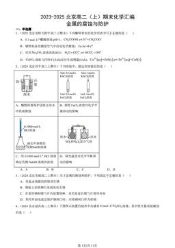 2023-2025北京高二（上）期末化学汇编：金属的腐蚀与防护-答案