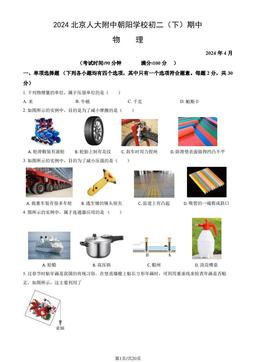 2024北京人大附中朝阳学校初二（下）期中物理（教师版）-答案
