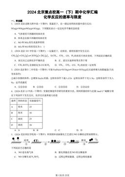 2024北京重点校高一（下）期中化学汇编：化学反应的速率与限度-答案