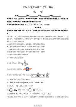 2024北京五中高二（下）期中化学（教师版）-答案