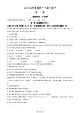 2025北京丰台高一（上）期中化学（教师版）-答案