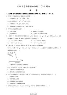 2023北京和平街一中高二（上）期中化学（教师版）-答案