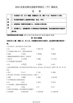 2024北京北师大实验中学初三（下）测试九化学（教师版）-答案