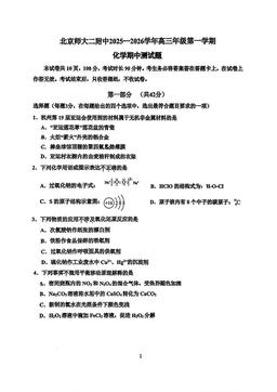 2025北京北师大二附中高三（上）期中化学-试题