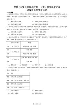 2022-2024北京重点校高一（下）期末历史汇编：诸侯纷争与变法运动-答案