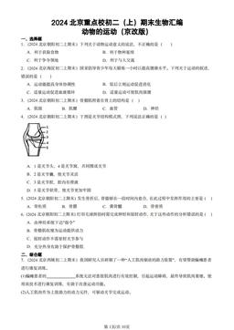 2024北京重点校初二（上）期末生物汇编：动物的运动（京改版）-答案