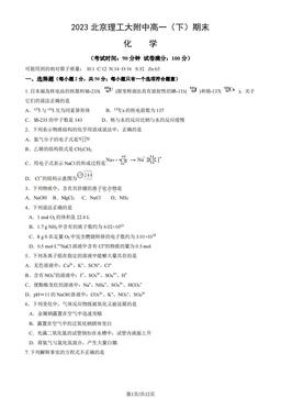 2023北京理工大附中高一（下）期末化学（教师版）-答案