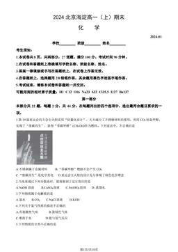 2024北京海淀高一（上）期末化学（教师版）-答案