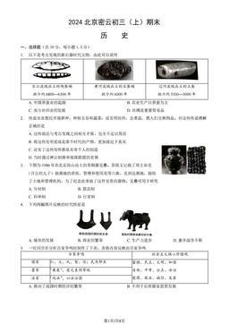 2024北京密云初三（上）期末历史（教师版）-答案