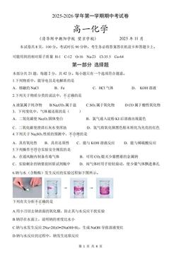 2025北京清华附中朝阳学校高一（上）期中化学-答案
