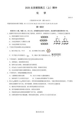 2025北京朝阳高三（上）期中化学（教师版）-答案