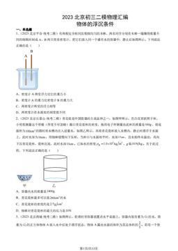 2023北京初三二模物理汇编：物体的浮沉条件-答案