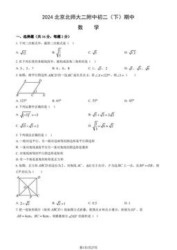 2024北京北师大二附中初二（下）期中数学（教师版）-答案