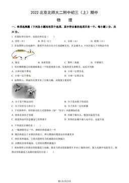 2022北京北师大二附中初三（上）期中物理（教师版）-答案