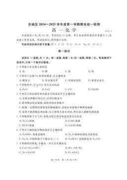 2025北京东城高一（上）期末化学-答案
