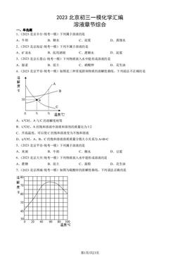 2023北京初三一模化学汇编：溶液章节综合-答案
