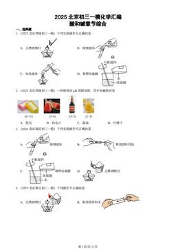 2025北京初三一模化学汇编：酸和碱章节综合-答案