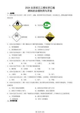 2024北京初三二模化学汇编：燃料的合理利用与开发-答案