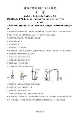 2023北京通州高三（上）期末化学（教师版）-答案