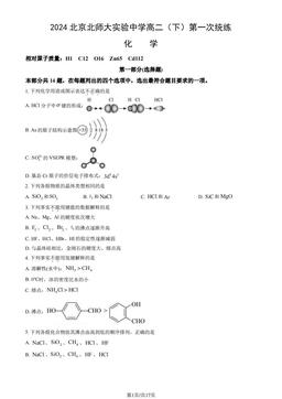 2024北京北师大实验中学高二（下）第一次统练化学（教师版）-答案