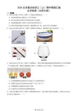 2024北京重点校初三（上）期中物理汇编：认识电路（北师大版）-答案