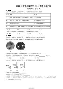 2022北京重点校初三（上）期中化学汇编：金属的化学性质-答案