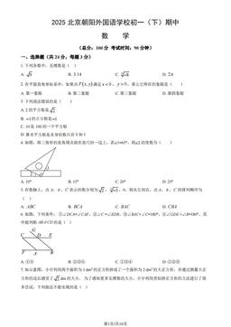 2025北京朝阳外国语学校初一（下）期中数学（教师版）-答案
