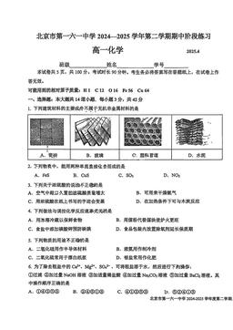2025北京一六一中高一（下）期中化学-答案