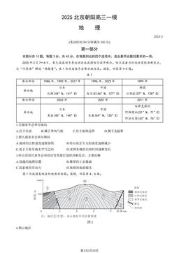 2025北京朝阳高三一模地理（教师版）-答案