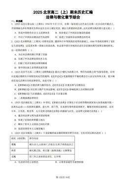 2025北京高二（上）期末历史汇编：法律与教化章节综合-答案