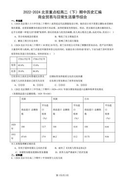 2022-2024北京重点校高二（下）期中历史汇编：商业贸易与日常生活章节综合-答案