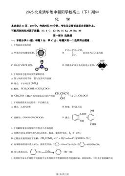 2025北京清华附中朝阳学校高二（下）期中化学（教师版）-答案