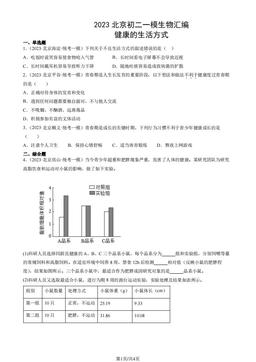 2023北京初二一模生物汇编：健康的生活方式-答案